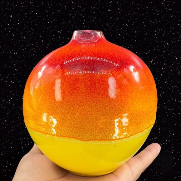 Crate And Barrel Roy Vase Ceramic Lava Glaze Made In Thailand Round Bottom - Picture 13 of 13